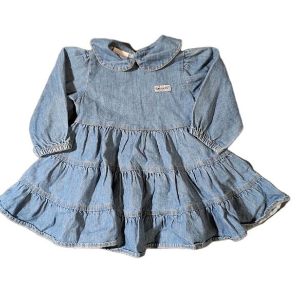 Vintage Baby Guess Denim Ruffle Dress Size 24 Months Button Up Tiered Blue CUTE - Picture 11 of 11